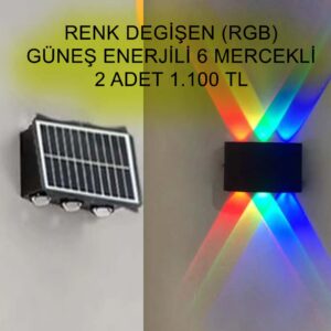 RENKLİ – 2 Adet 6 MERCEKLİ Güneş Enerjili APLİK
